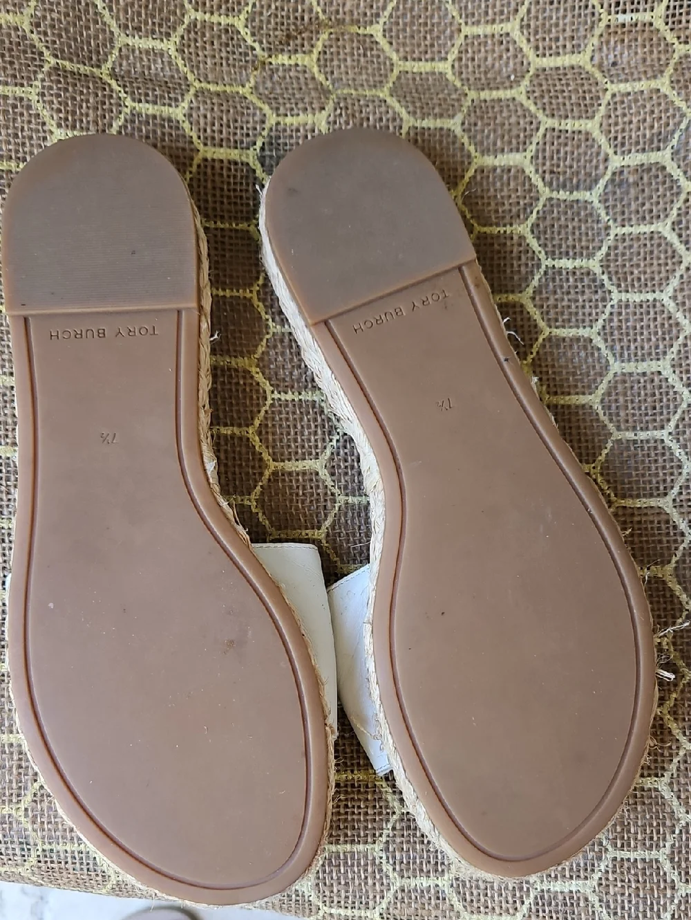 Tory Burch White Leather Espadrille Slide Flats